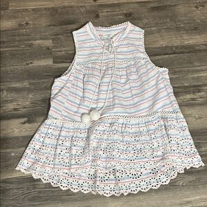 Crown & Ivy Eyelet Embroidered Striped Tunic Petite Size PL